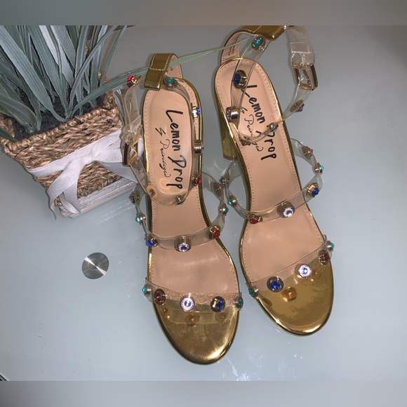 Gold Heeled Sandal with Gems - Picture 3 of 12